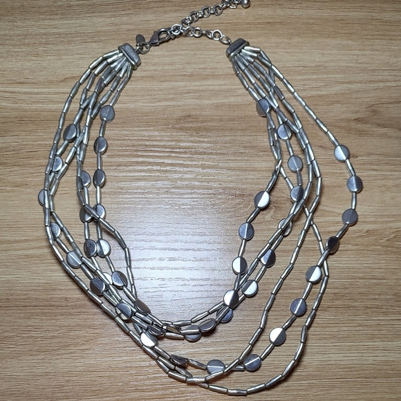 Chicos Silver Layered Necklace, Fashion Jewelry, Beaded Strands - Picture 1 of 4